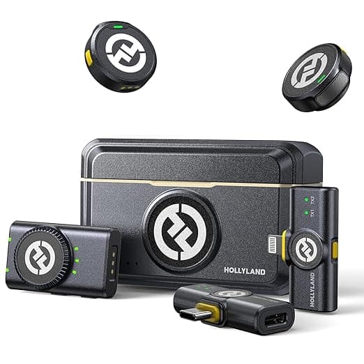Hollyland Lark M2 Wireless Microphone for iPhone/Camera/Android/PC, 48kHz/24-bit High Fidelity Audio, 300m Range, Noise Cancelling, 40h Use, YouTube, Vlog, Streaming (2TX + 3RX + Charging Case)