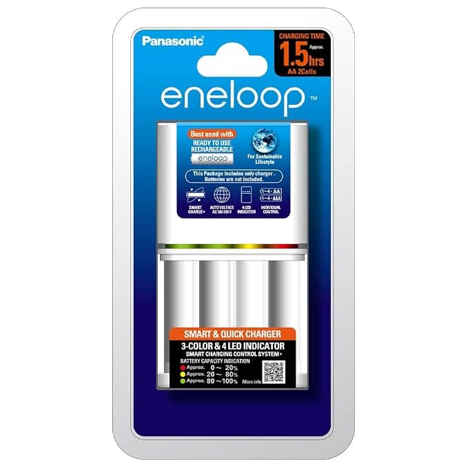 Panasonic Eneloop BQ-CC55N Smart Fast Charger for AA & AAA Rechargeable Batteries | Advanced Battery Charger
